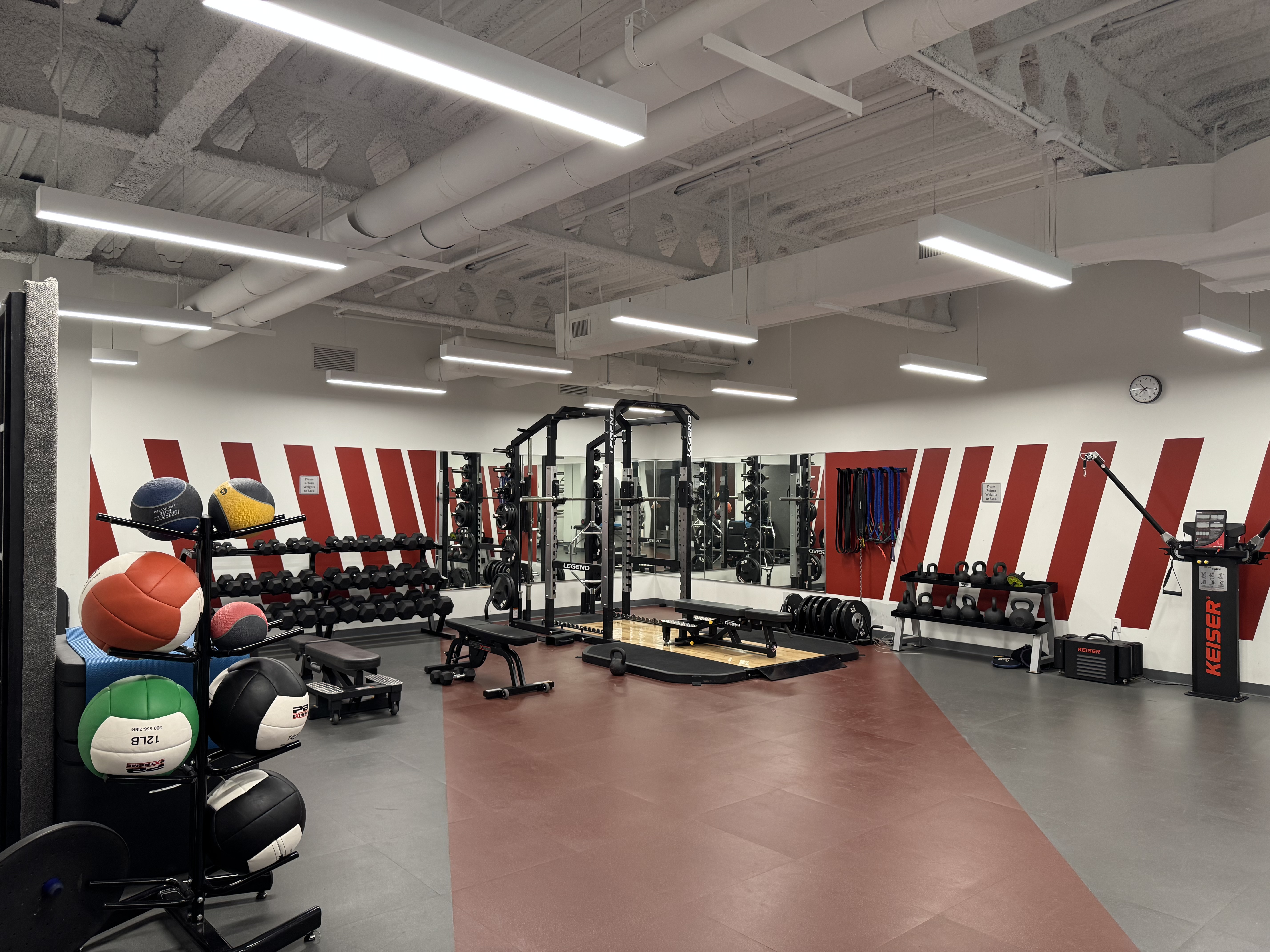 Gym with lockers and showers